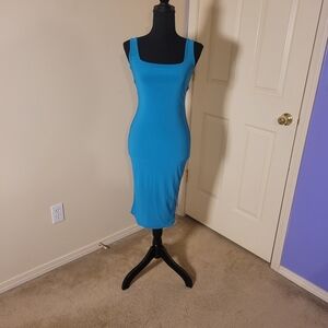 Fitted Club London Midi Dress in Turquoise Blue